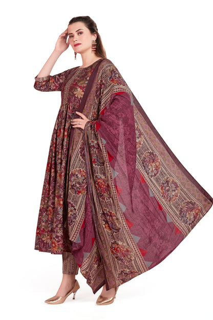 RICH BURGUNDY ETHNIC FRONT CUT KURTI SET