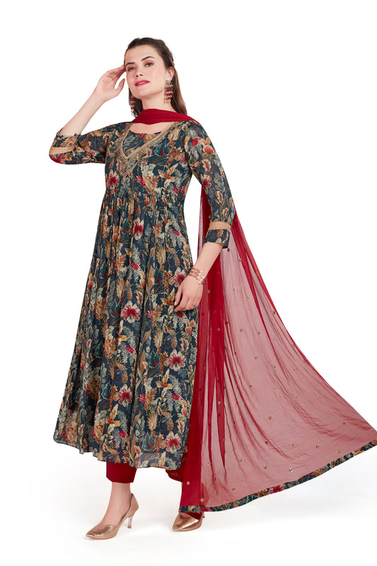 PURE CHINON KURTI SET WITH DUPATTA