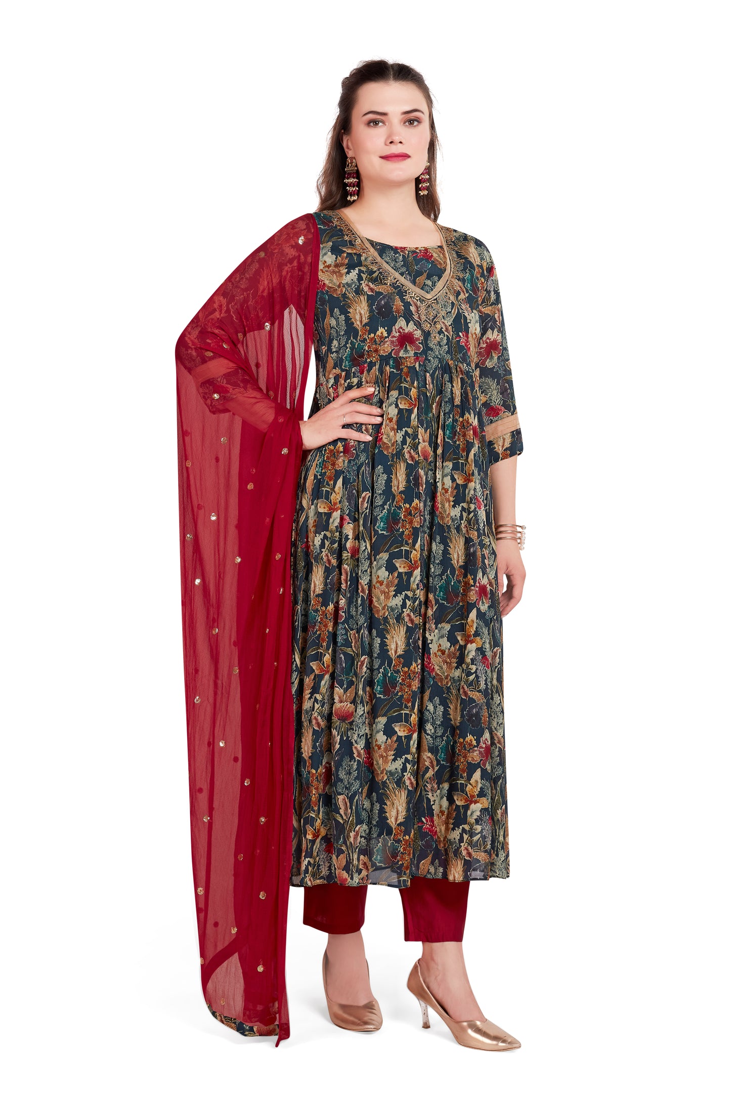 PURE CHINON KURTI SET WITH DUPATTA