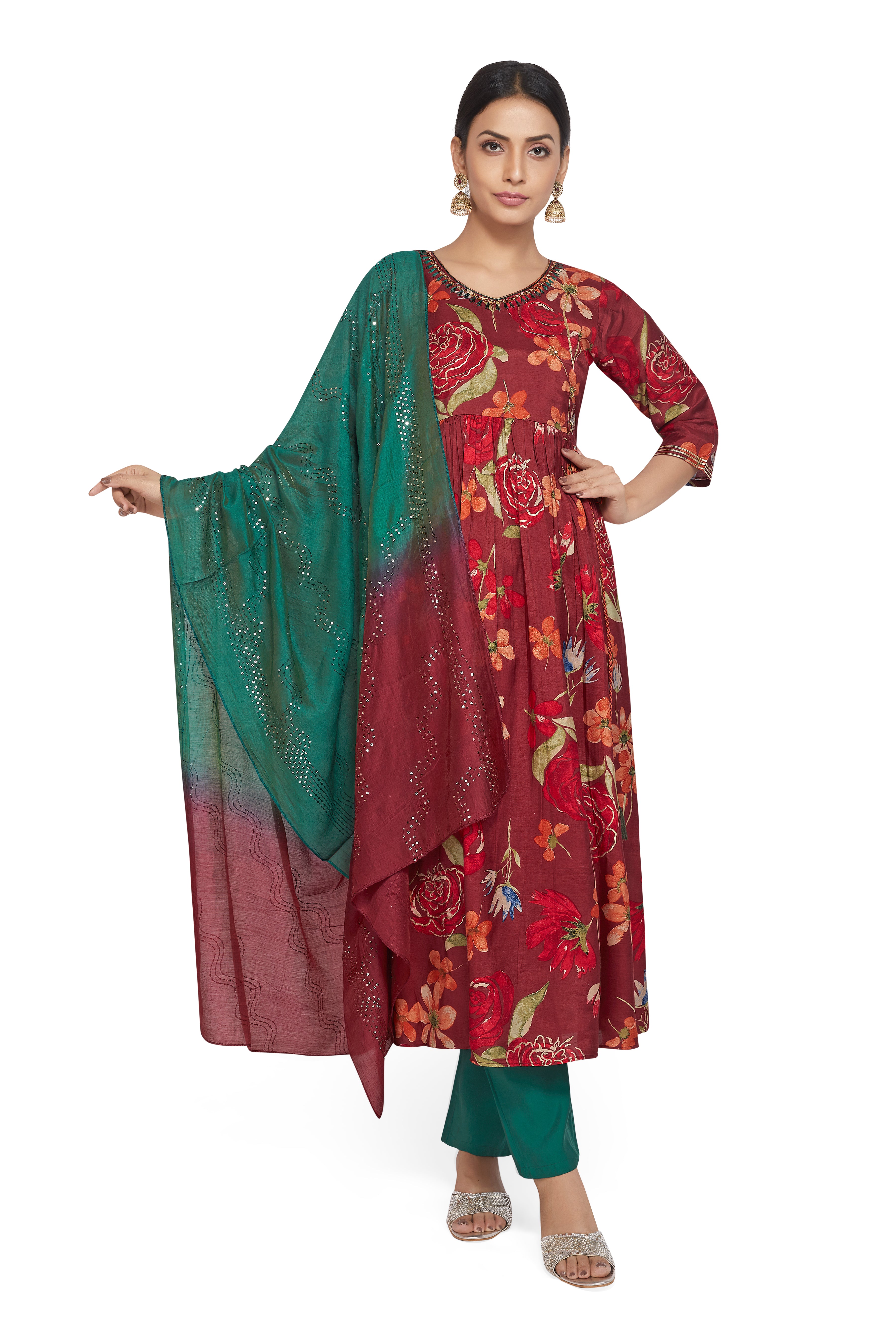 WINE LONG KURTI SET