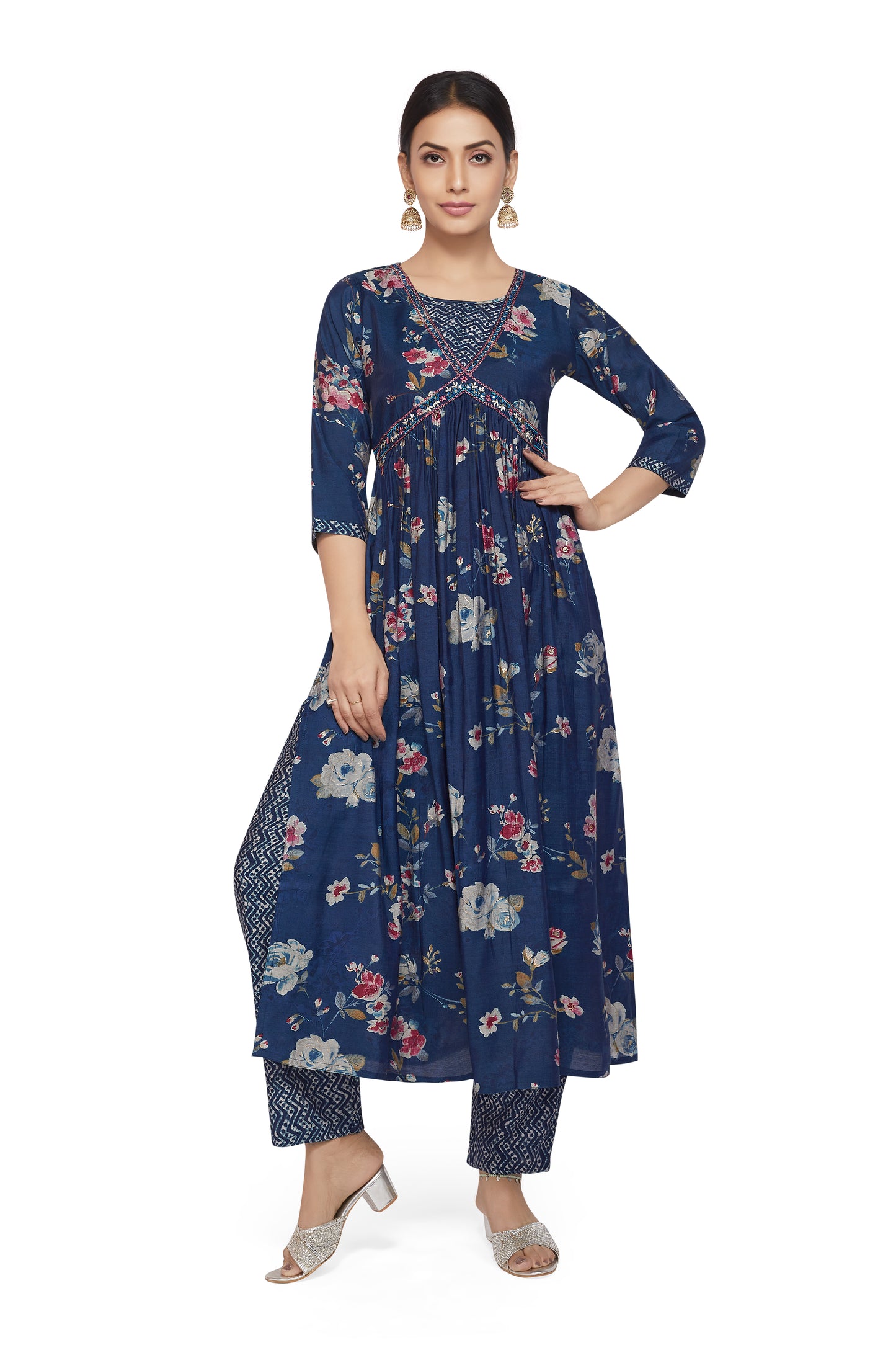 AALIYA CUT TEAL PRINTED KURTI SET