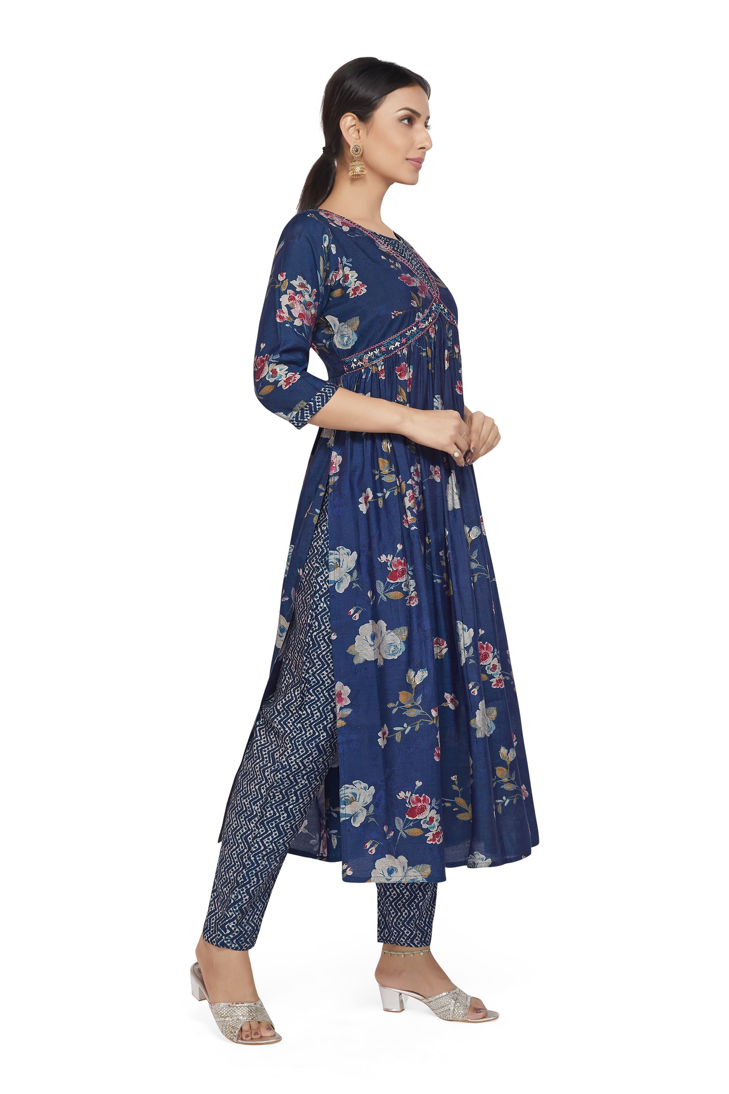 AALIYA CUT TEAL PRINTED KURTI SET