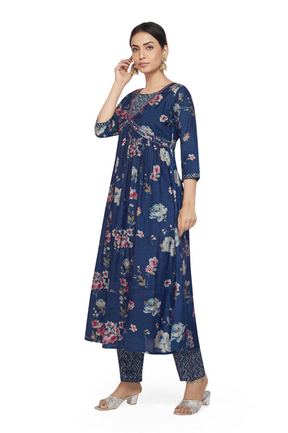 AALIYA CUT TEAL PRINTED KURTI SET