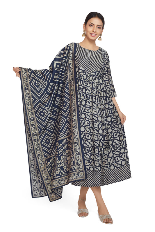 BATIK MUSLIN KURTI WITH DUPATTA [BLUE]