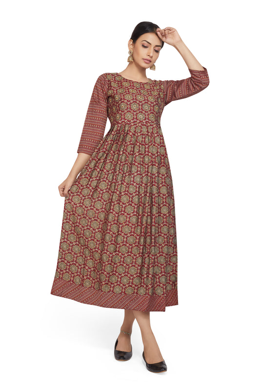 MAROON PRINTED LONG KURTI