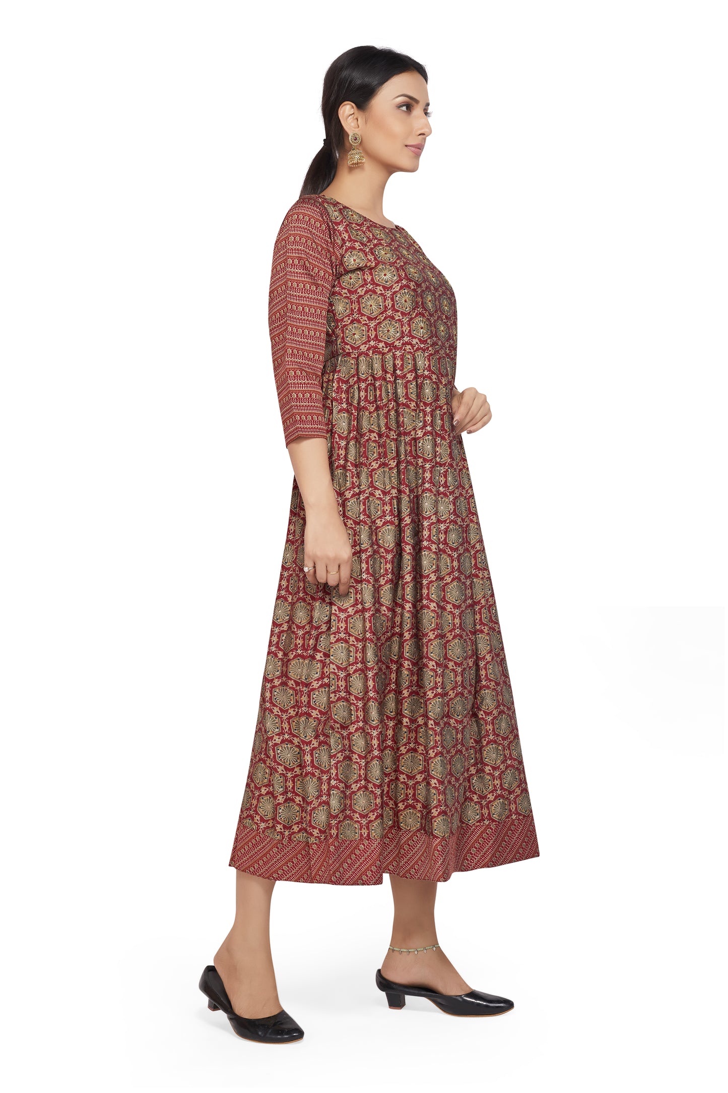 MAROON PRINTED LONG KURTI