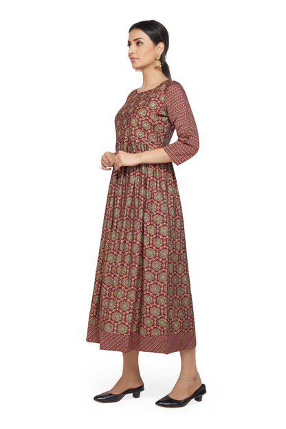 MAROON PRINTED LONG KURTI