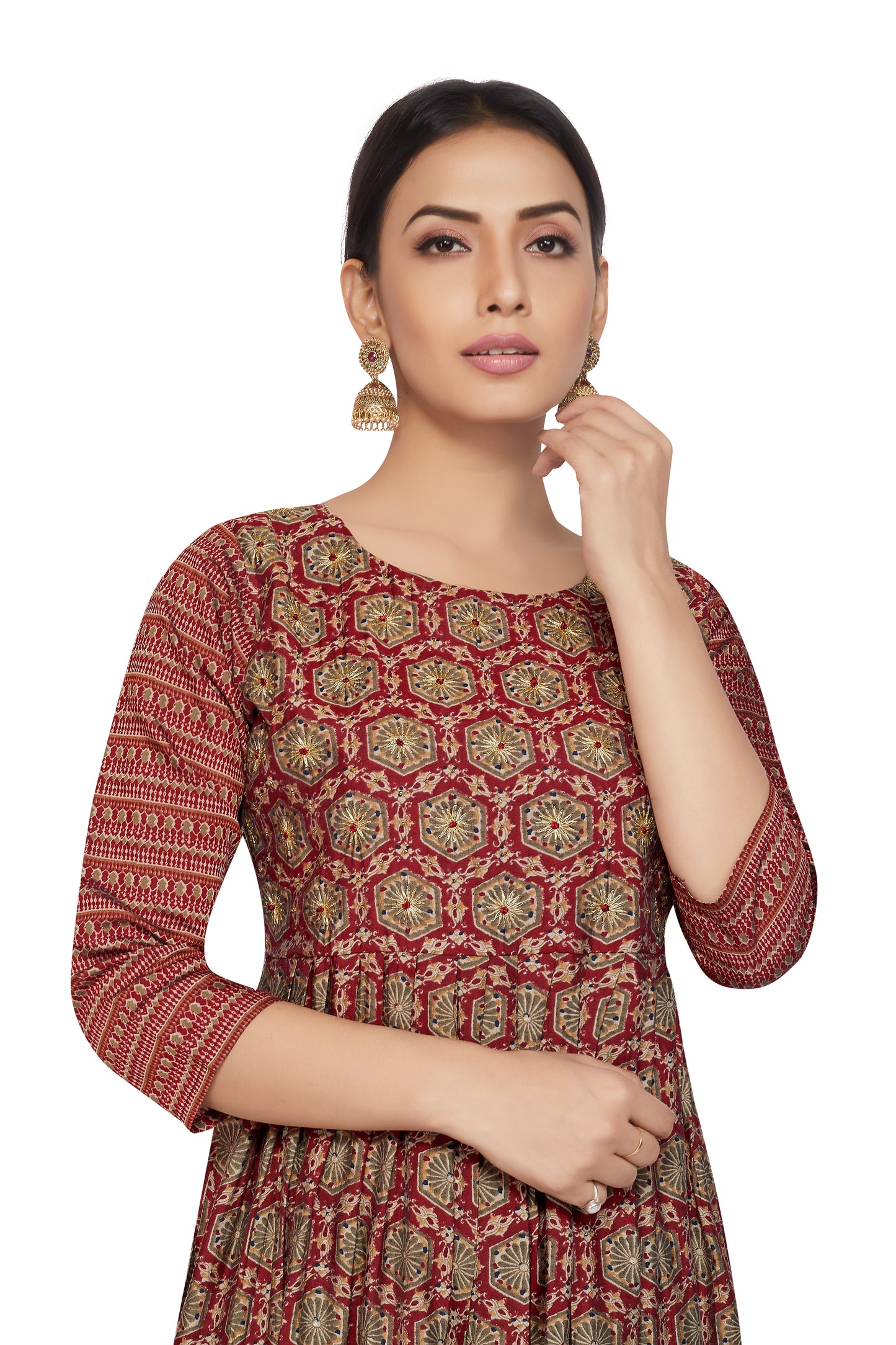 MAROON PRINTED LONG KURTI