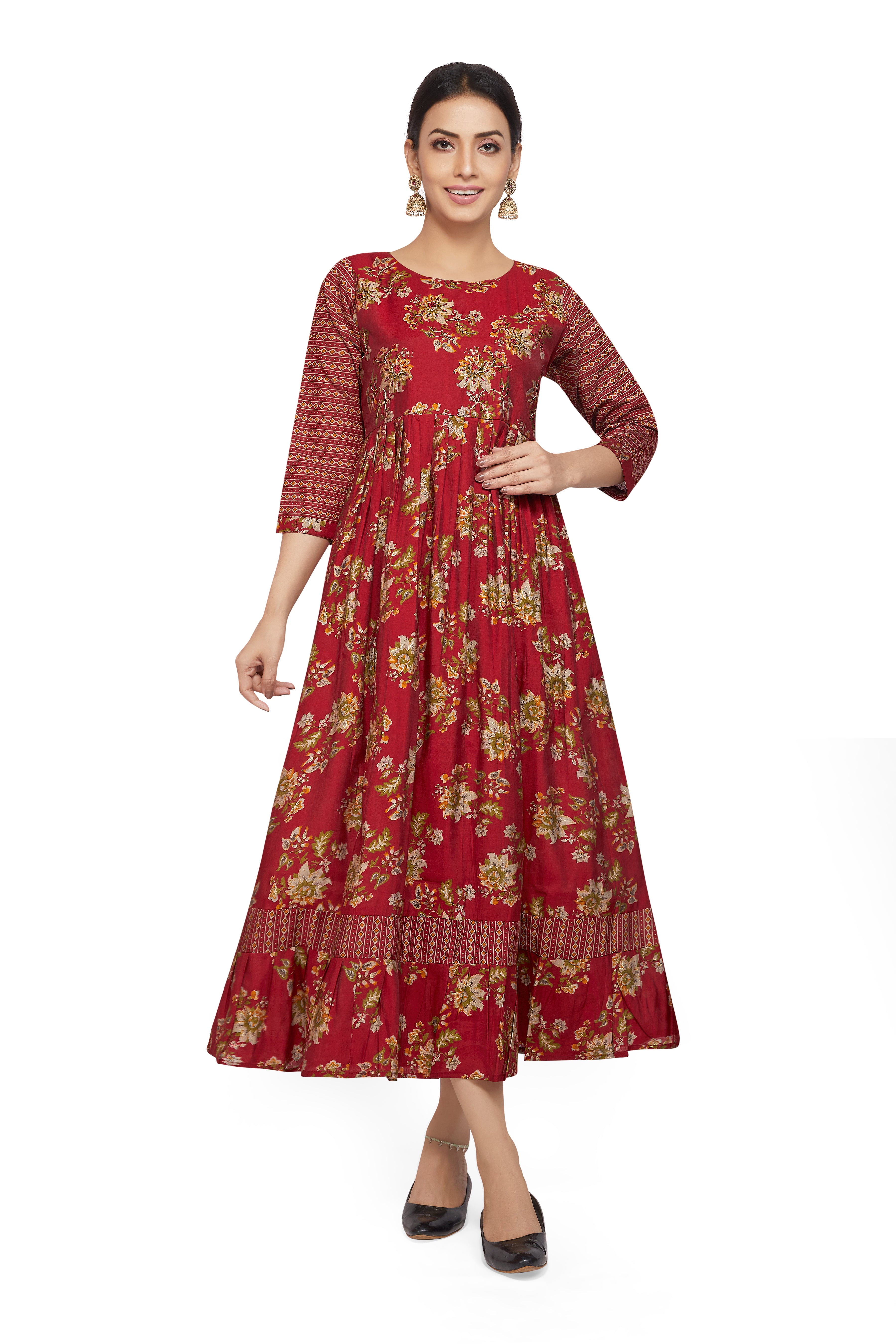 RED FLORAL LONG KURTI