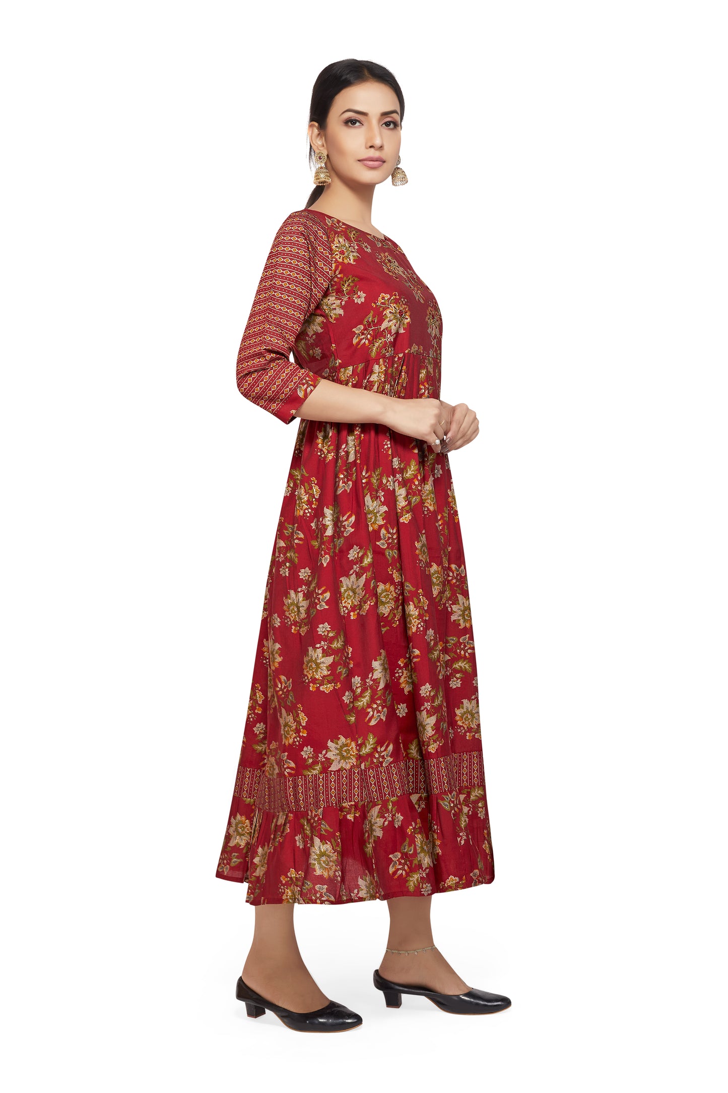 RED FLORAL LONG KURTI