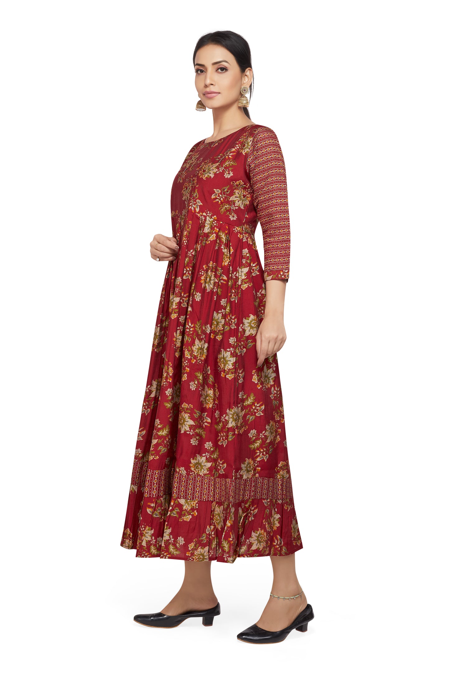 RED FLORAL LONG KURTI