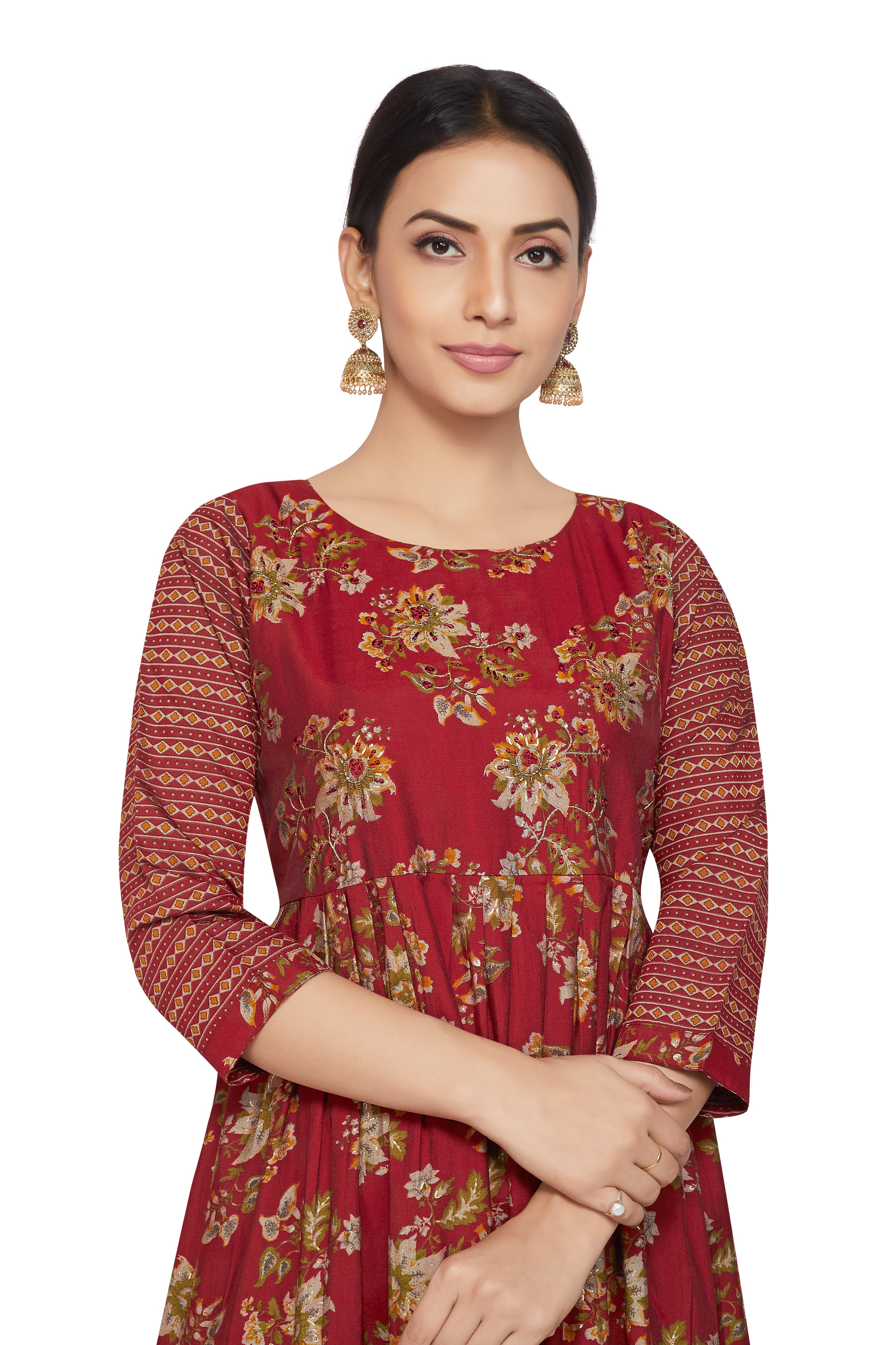 RED FLORAL LONG KURTI