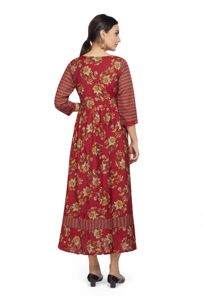 RED FLORAL LONG KURTI