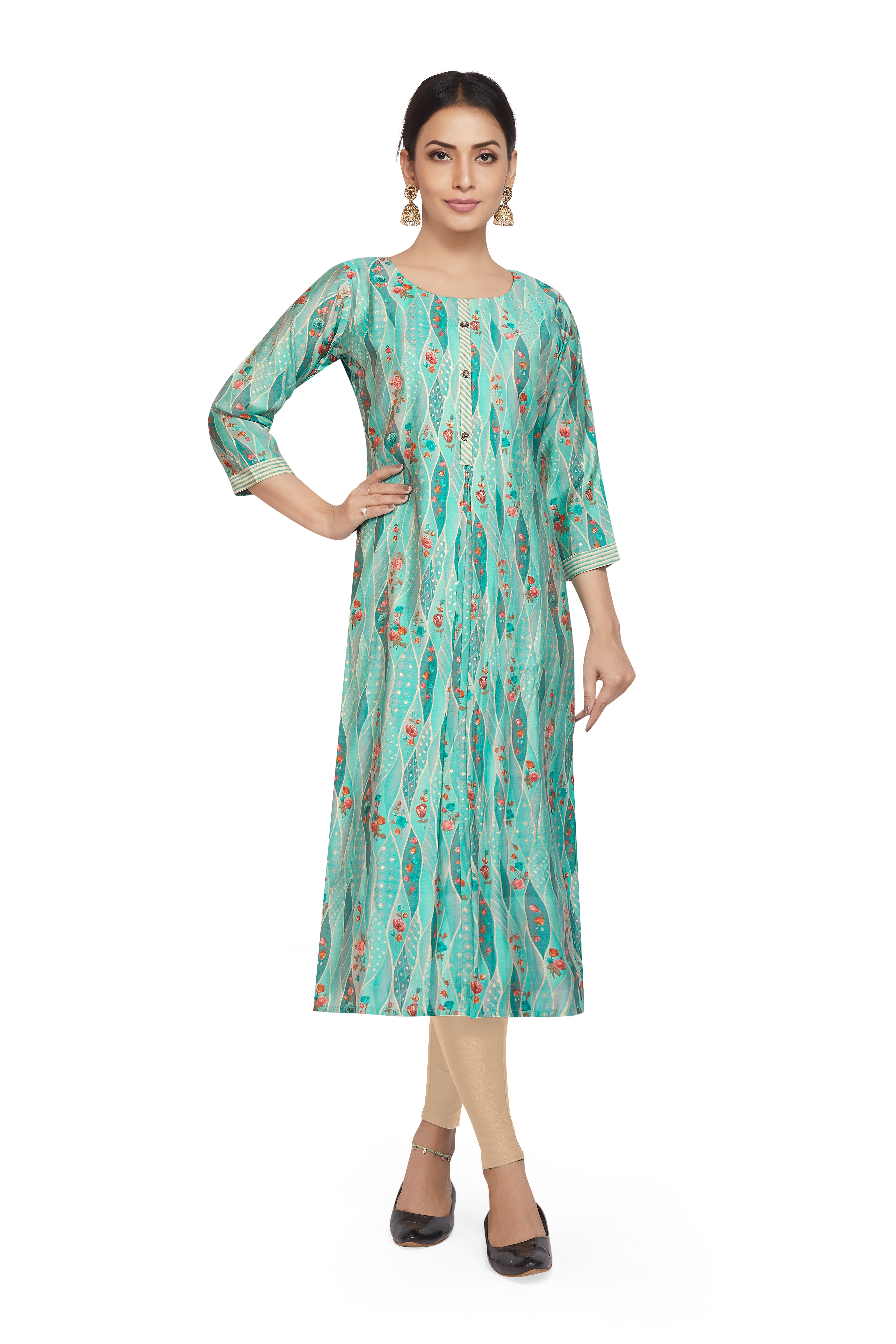 TURQUOISE PRINTED KURTI