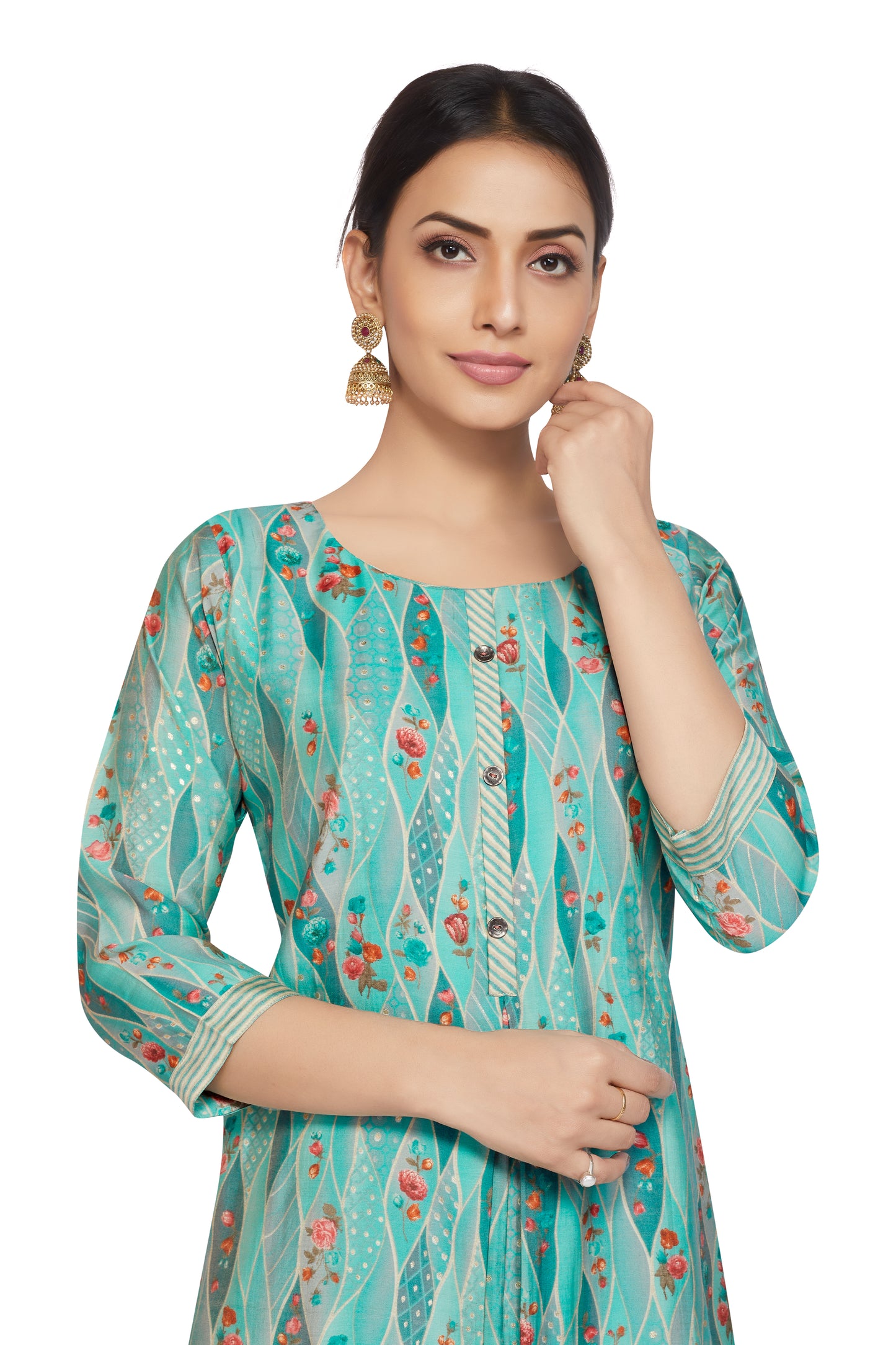 TURQUOISE PRINTED KURTI