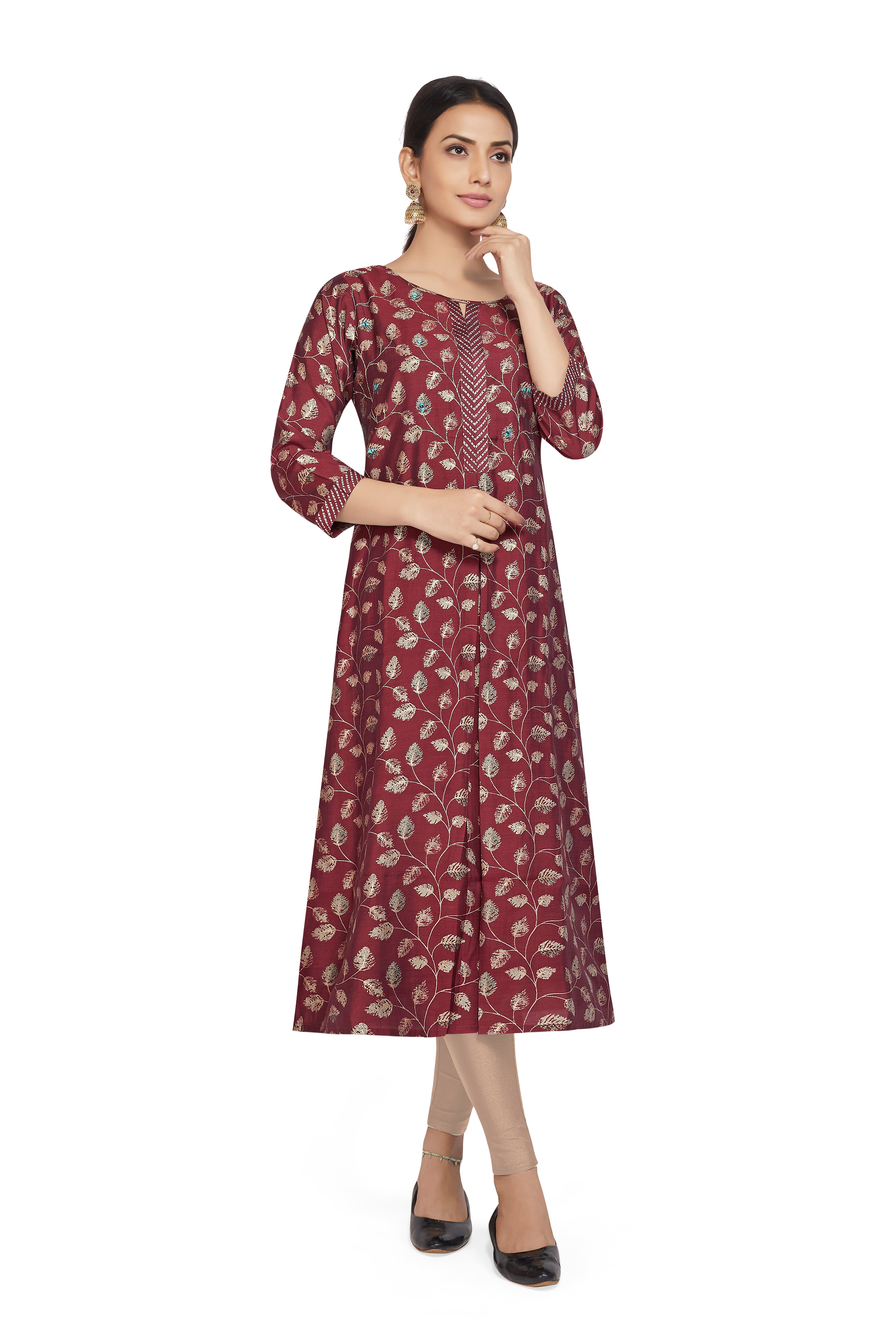 WINE PRINTED FOIL KURTI